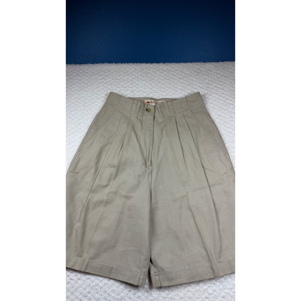 Vintage Roo Crossing Linen Blend pleated Shorts w/cuff - 6 Khaki